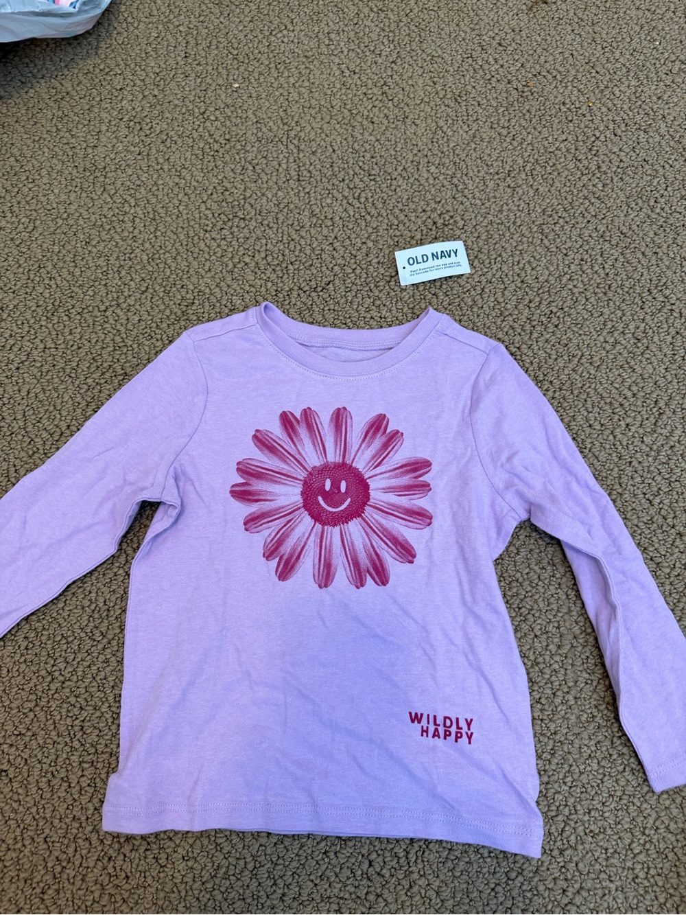 Old Navy Lavender Long-Sleeve Tee with Pink Smiley Daisy Graphic